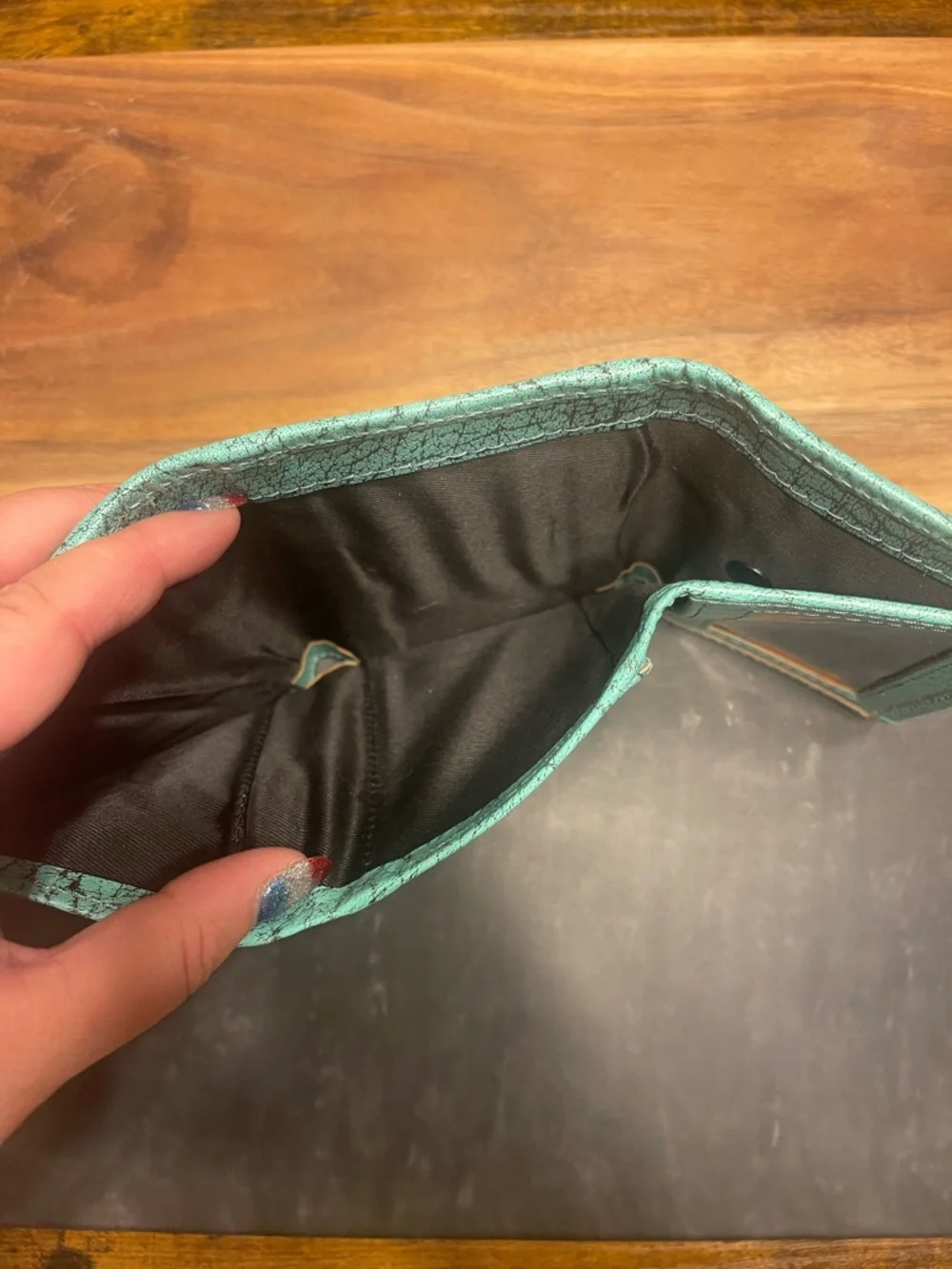 Woven Turquoise and Tan Leather Card Wallet